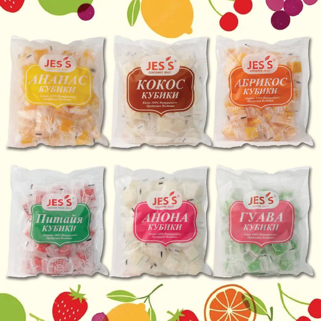 Coconut Jelly, Soursop Jelly, Apricots Jelly, Guava Jelly and Mango Jelly