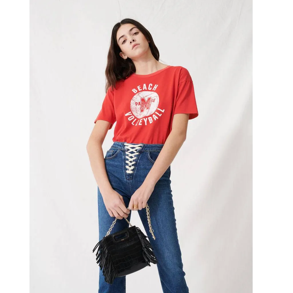 BLUE DENIM JEANS WITH LACE-UP CLOSURE