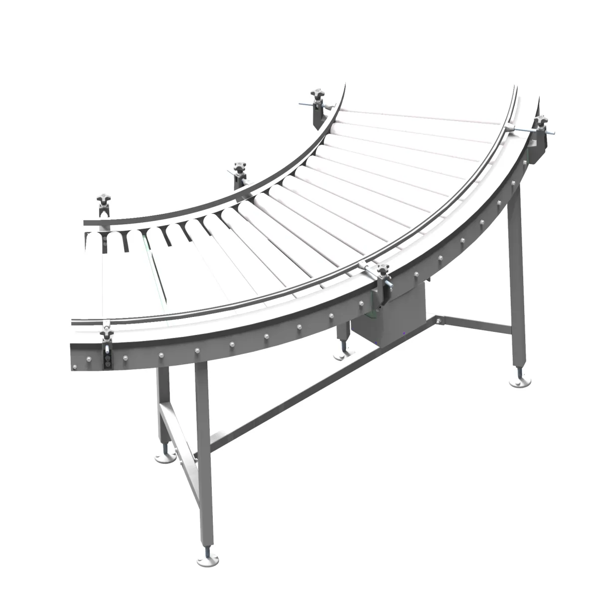 90°curved motorised roller conveyor with no straight length