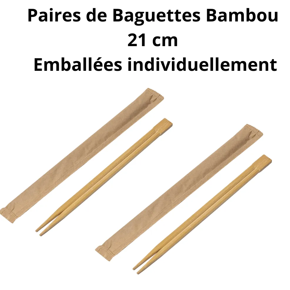 Paires de Baguettes Bambou 21cm Emballées individuellement