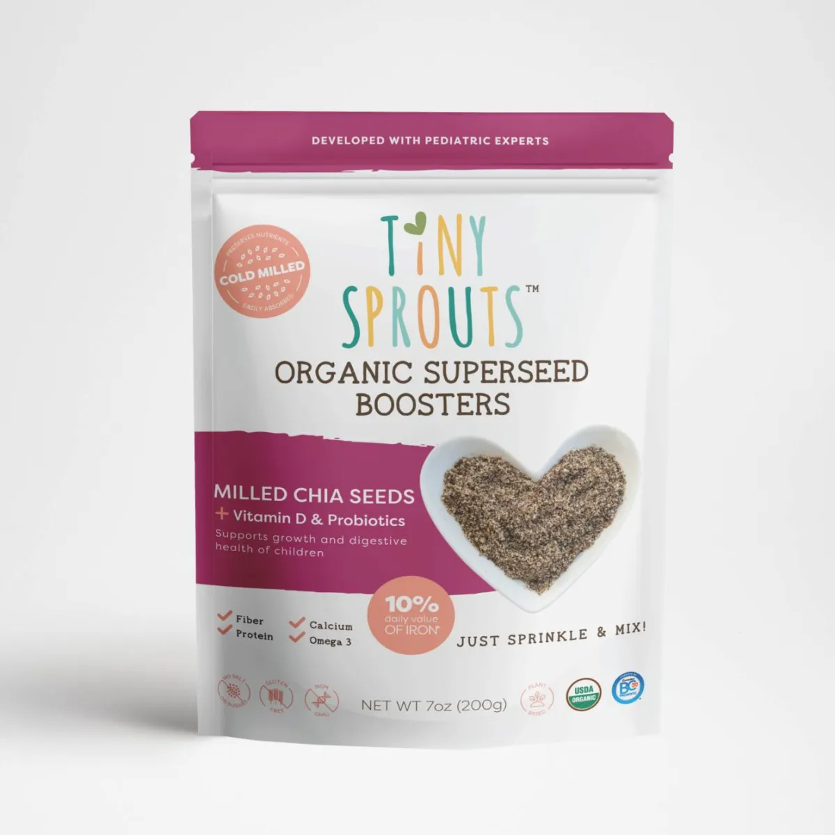 Tiny Sprouts Organic Milled Chia Seeds + Vitamin D & Probiotics