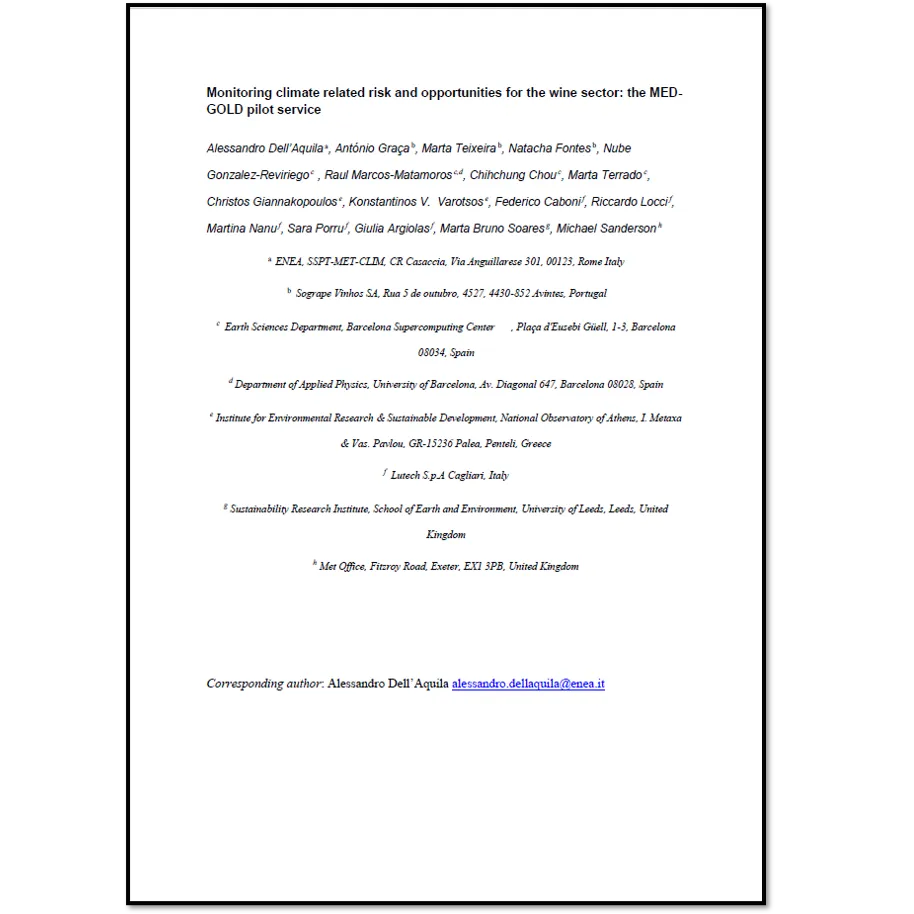 Paper - Monitoring climate related risk and opportunities for the wine sector: the MED-GOLD pilot service