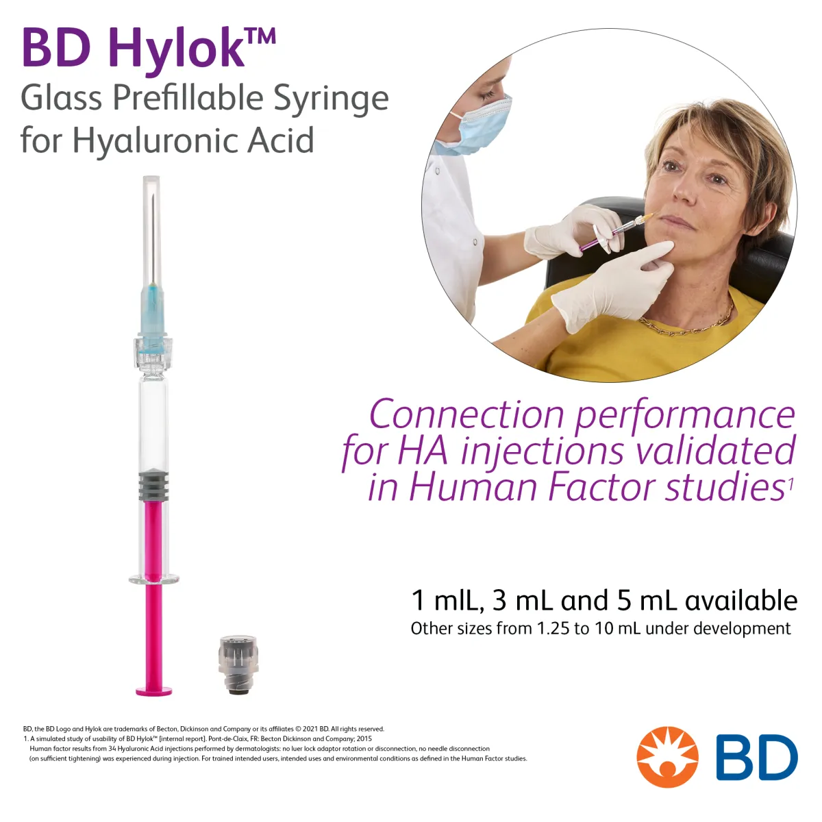 BD Hylok(TM) Glass Prefillable Syringe For Hyaluronic Acid - Connection performance for HA injections validated in Human Factor studies