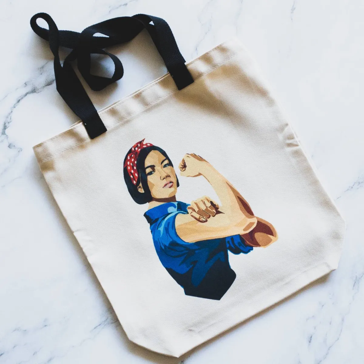 Strong Asian Woman Tote Bag - Medium (Short Hair)