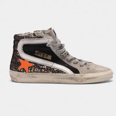 Slide sneakers in suede leather with glitter insert