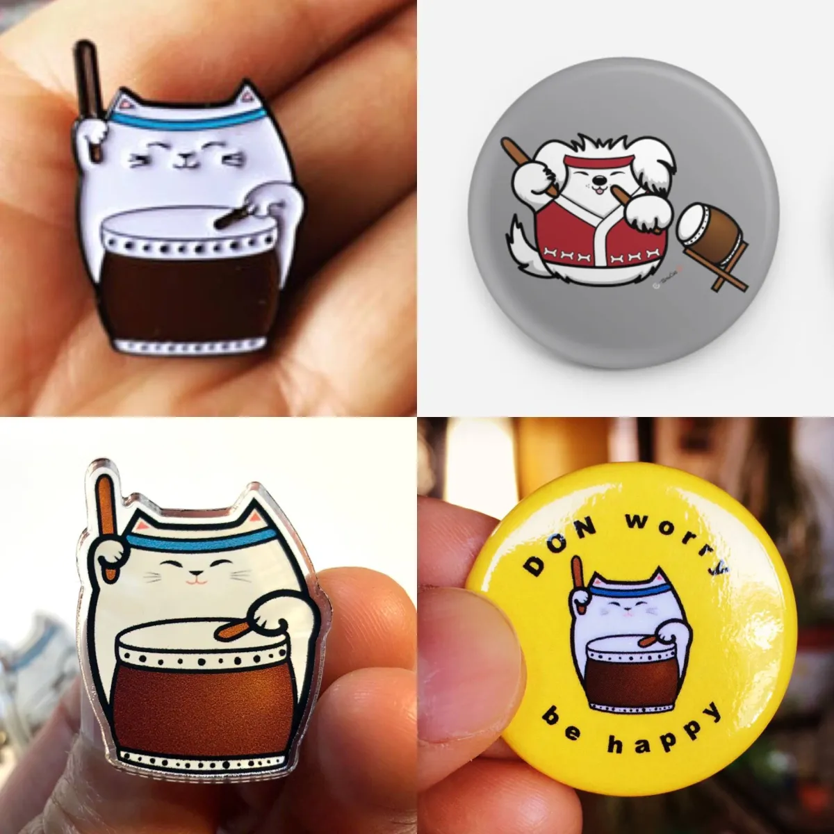 TaikoCat/TaikoDog Pins