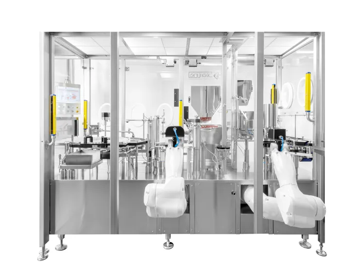 Robotic vial filling and capping machine