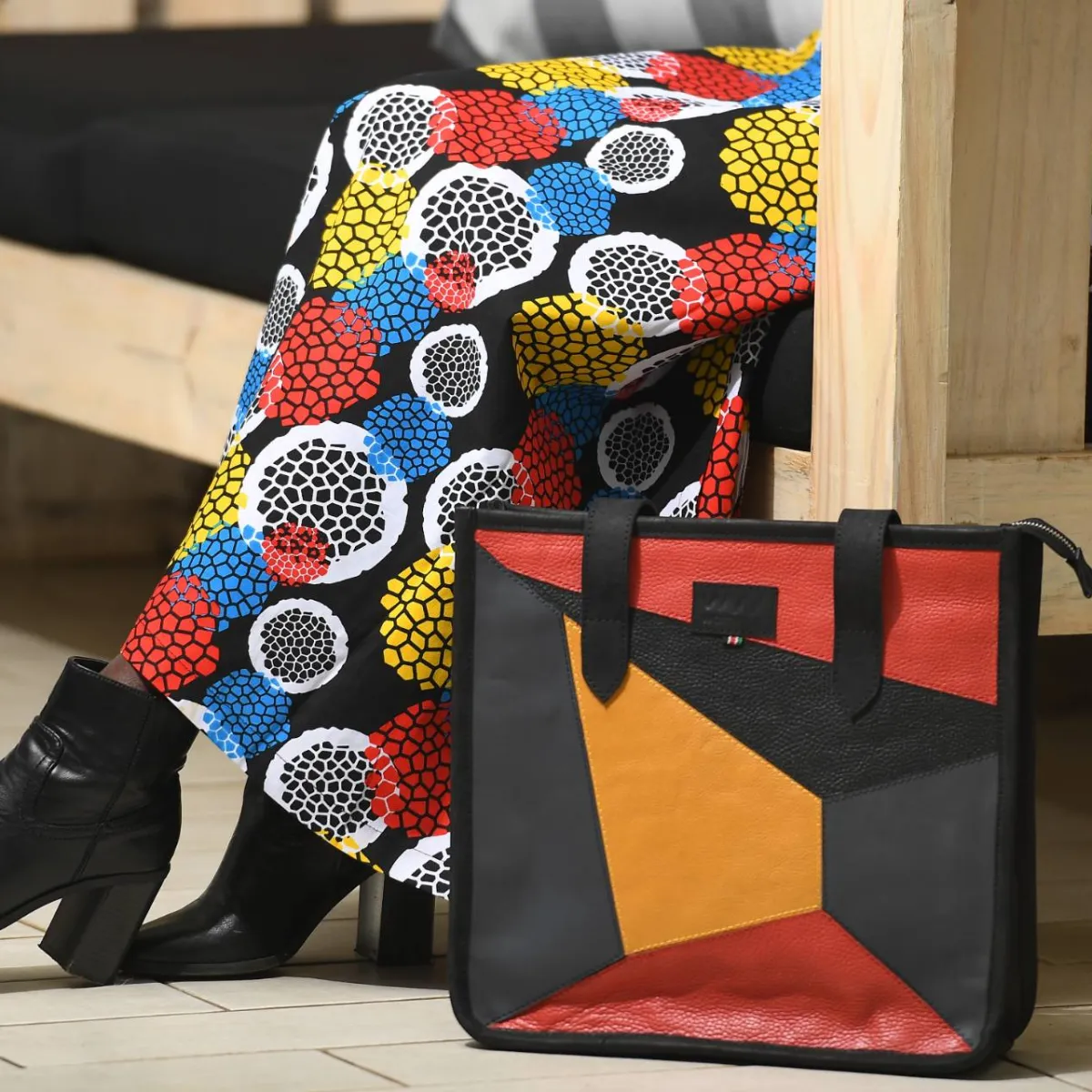 Anya Leather Tote Bag with Patchwork Detail