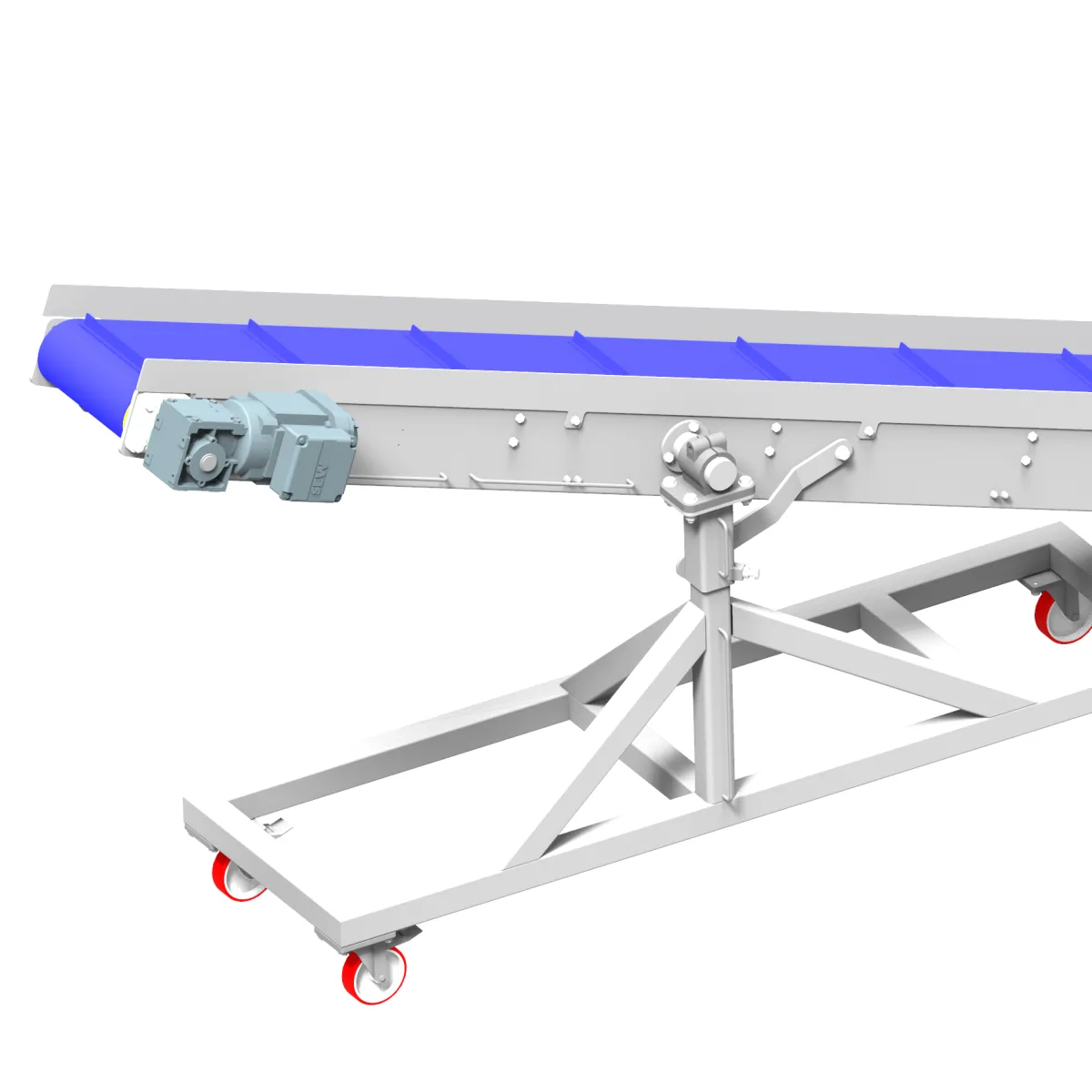 Straight belt conveyor with cantilever belt lift