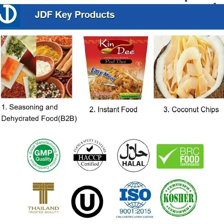 Seasoning and dehydrated food, Instant food, and coconut chips.