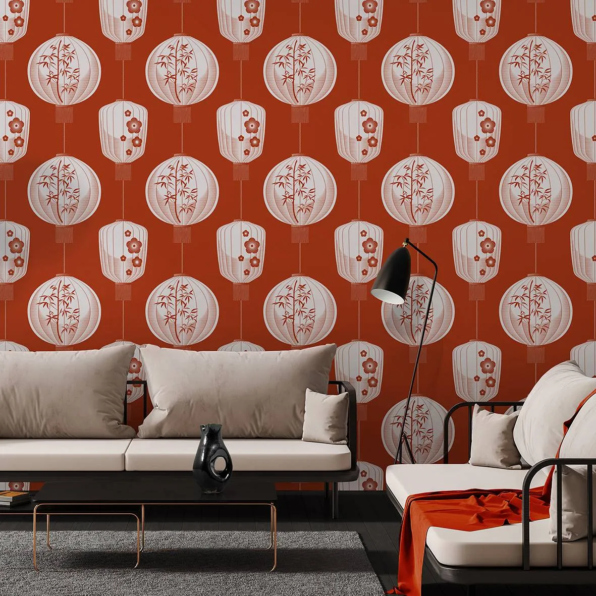 Lucky Lantern Wallpaper - Harvest Orange