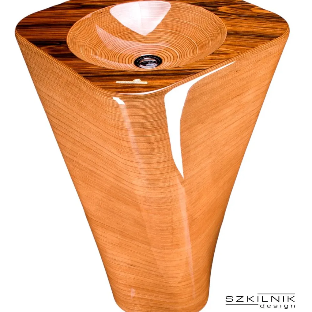 Szkilnik Design Luxury wooden washbasin model Atoll - freestanding one.