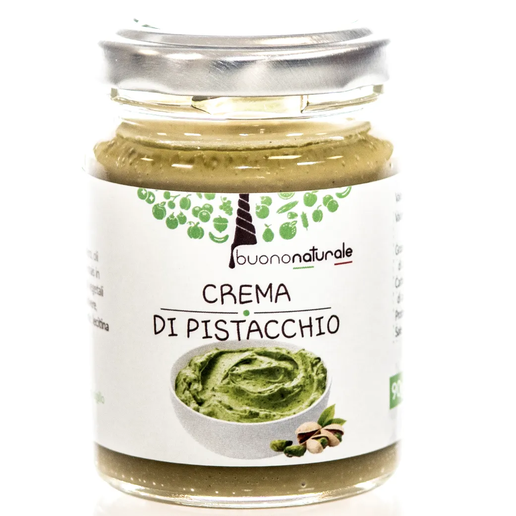 Ready-to-use sauces and creams (Almond/hazelnut/pistachio pesto, Almond/hazelnut/pistachio spreadable cream) — Gluten free, in glass jars of 90g or 190g
