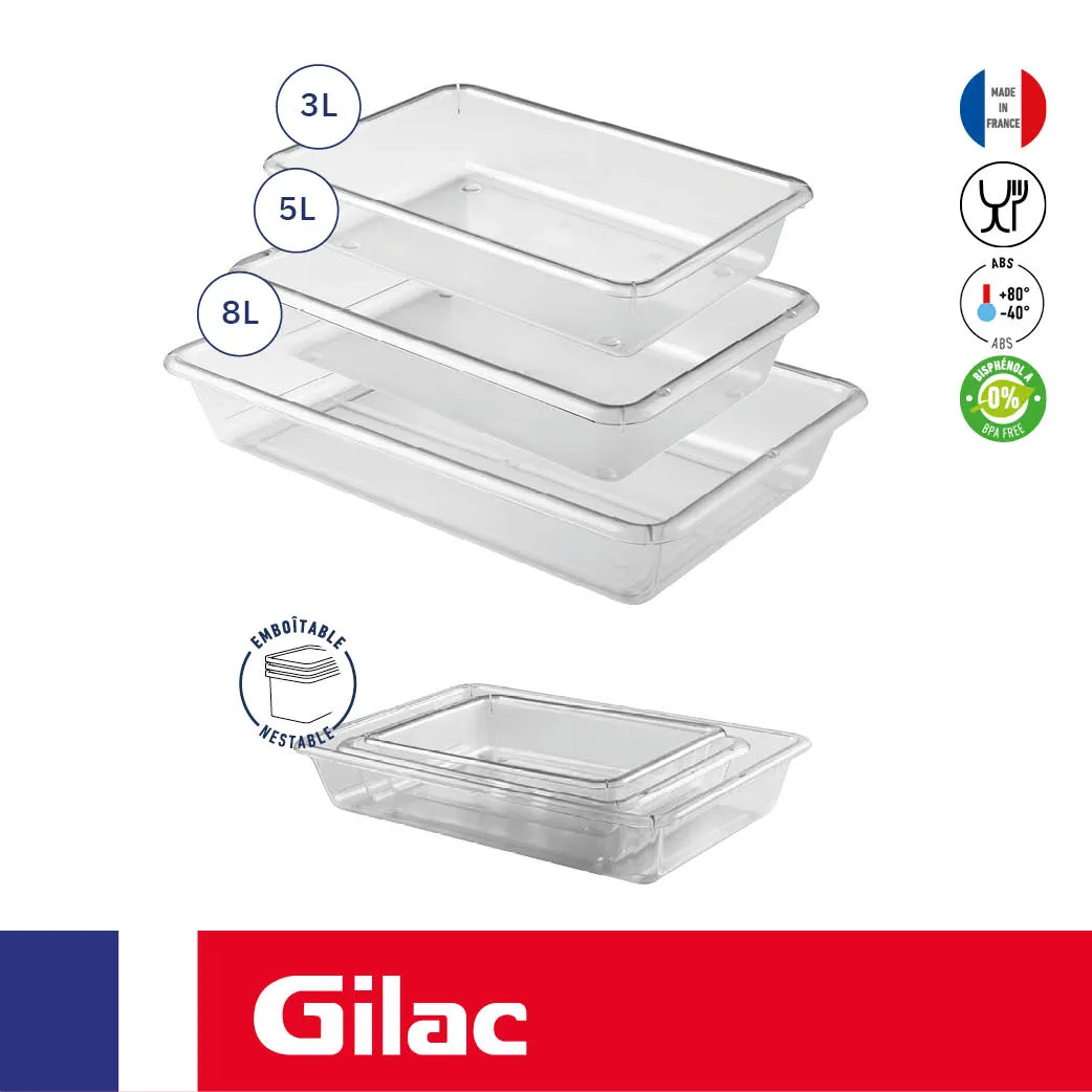 Clear flat trays in 3 L, 5 L, 8 L