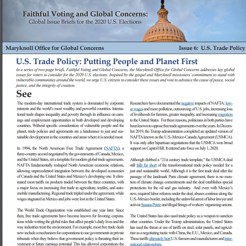 U.S. Trade Policy: Putting People and Planet First - Voter's Guide Webinar