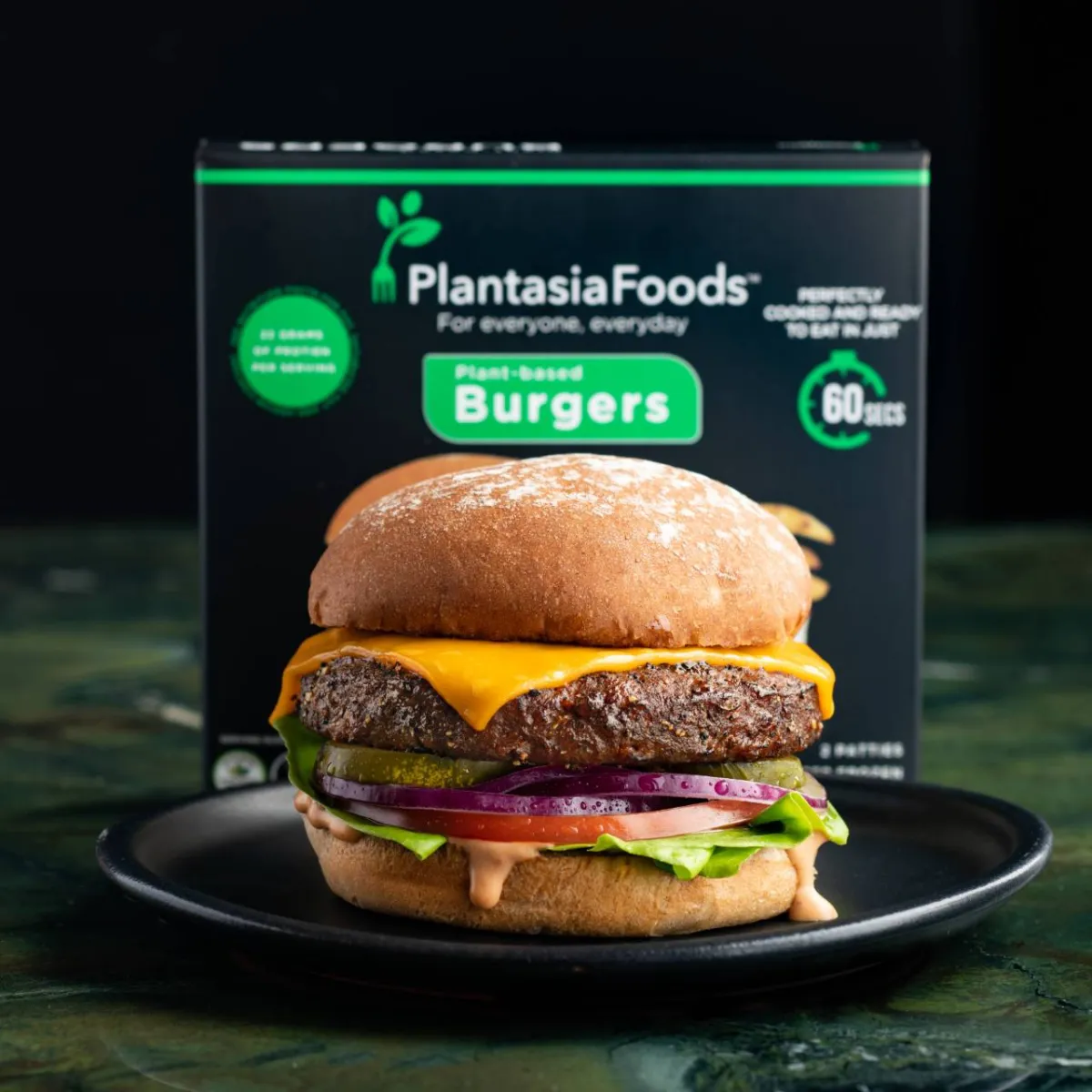 Plantasia Foods-Microwavable, 60-Second, Heat-and-Ready Plant-Based Burger