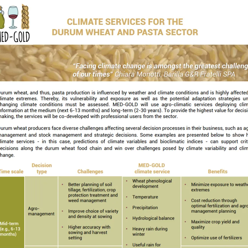 Document - Climate services for the durum wheat and pasta sector