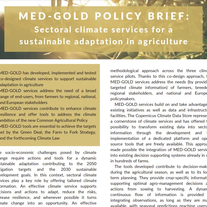 Policy brief - Sectoral climate services for a sustainable adaptation in agriculture
