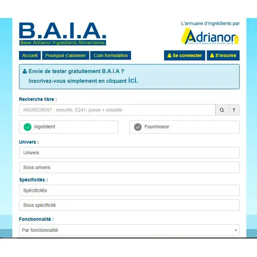 BAIA - Base Adrianor Ingrédient Alimentaire