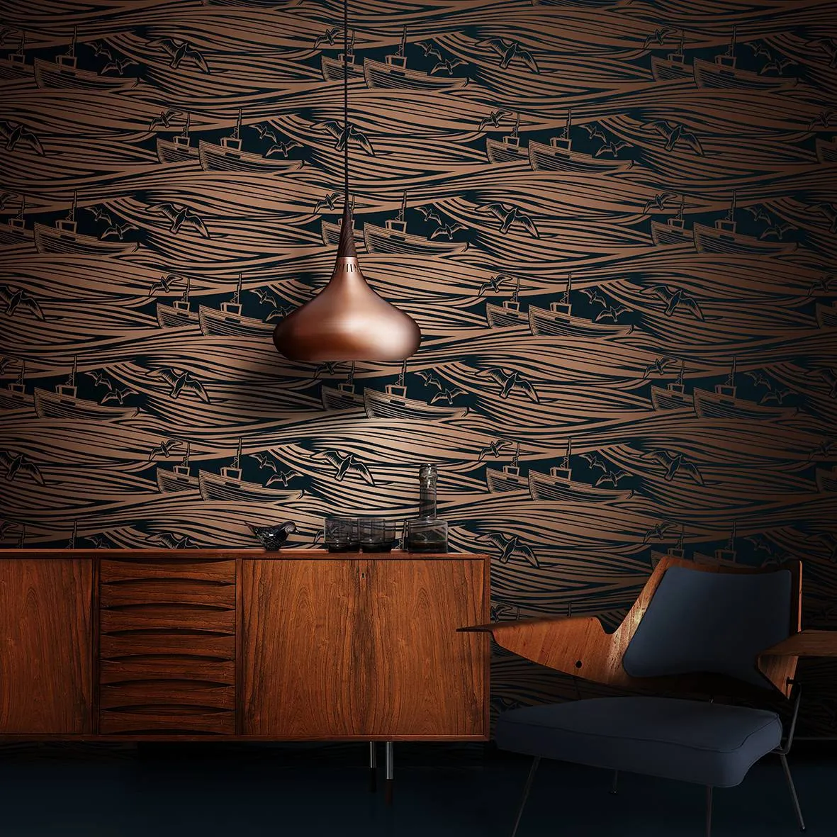 Whitby Wallpaper - Midnight & Copper