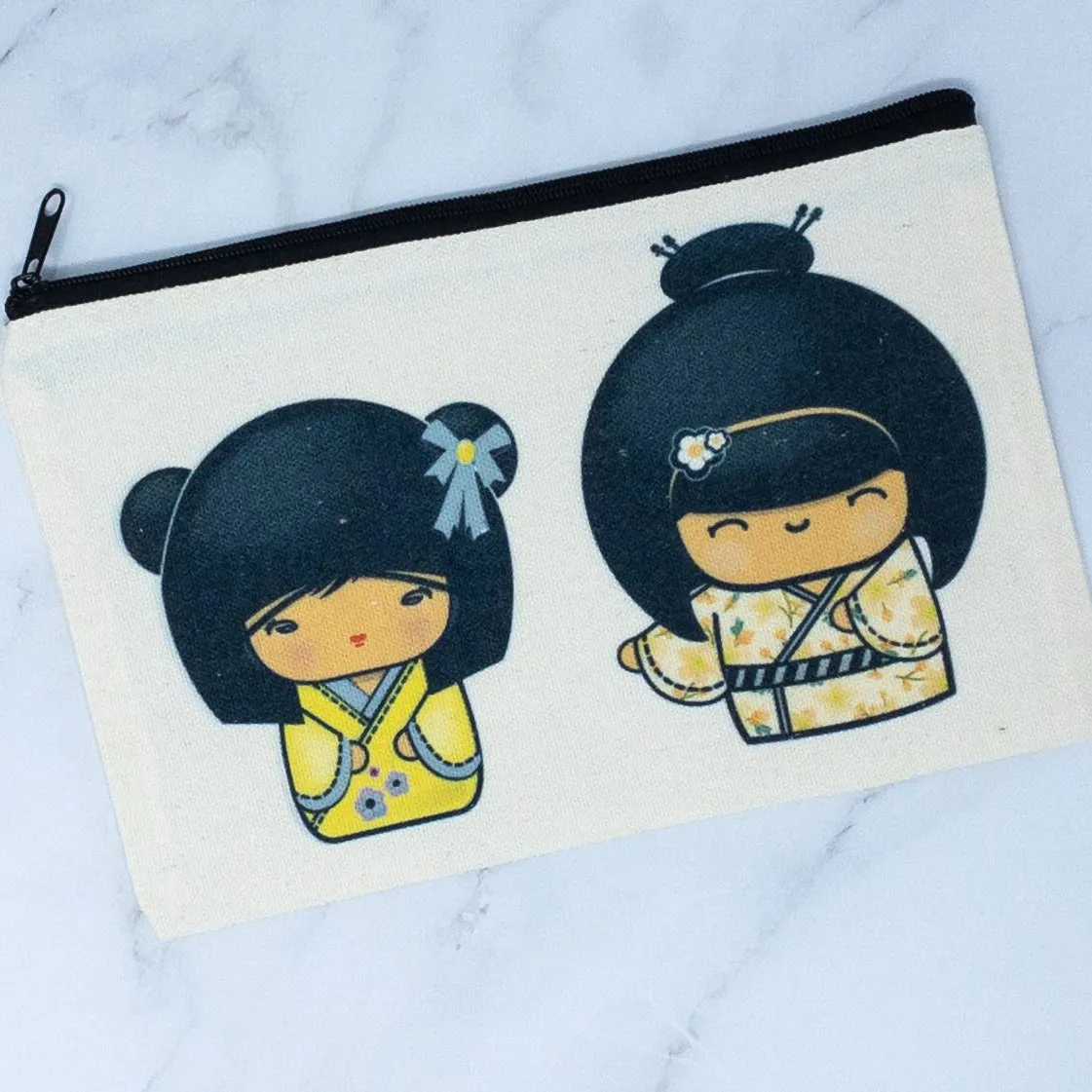 Yellow Kokeshi Doll Cosmetic Bag