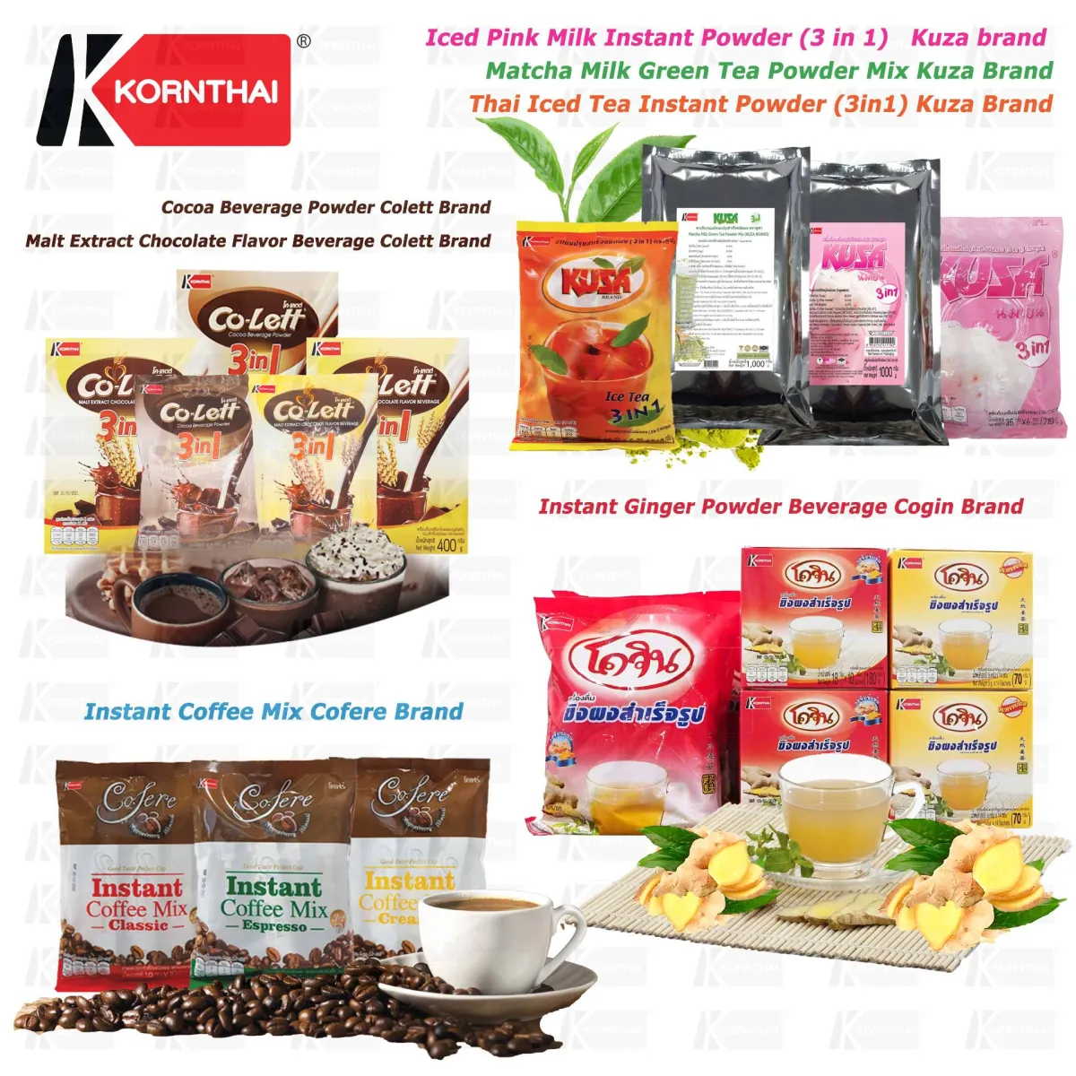 Beverage Mix 3in1 such as Coffee, Cocoa, Chocolate Malt, Thai Iced Tea, Iced Pink Milk