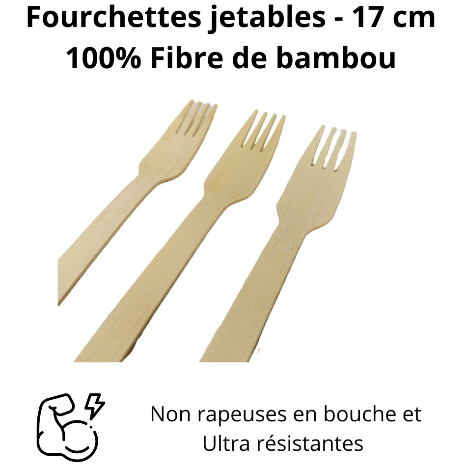 Fourchettes jetables - 17 cm 100% Fibre de bambou
