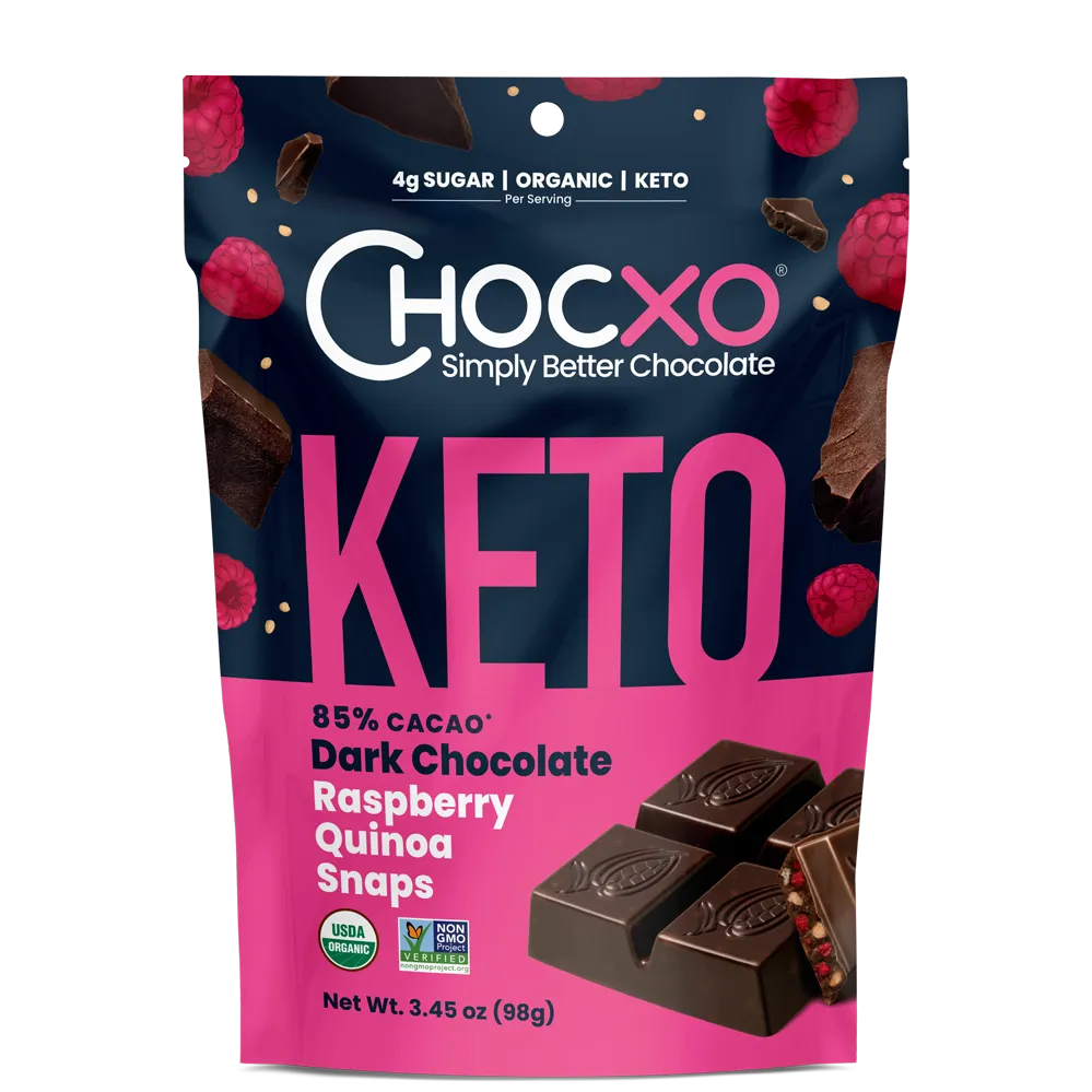 Chocxo Dark Chocolate Raspberry Quinoa Snaps - 85% Cacao