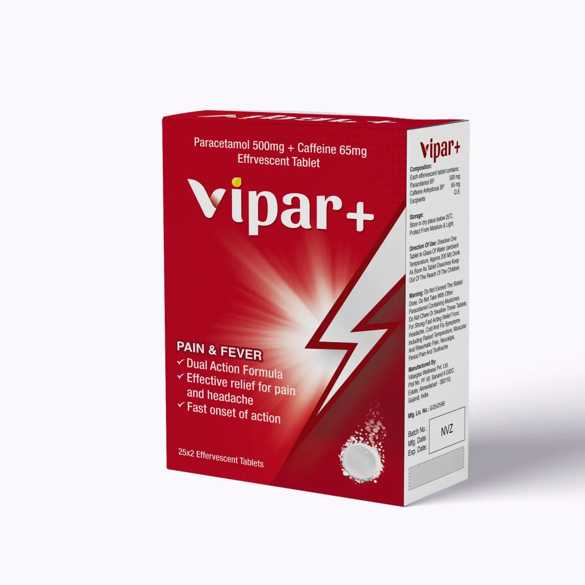 Paracetamol 500 mg and Caffeine 65 mg Effervescent Tablets