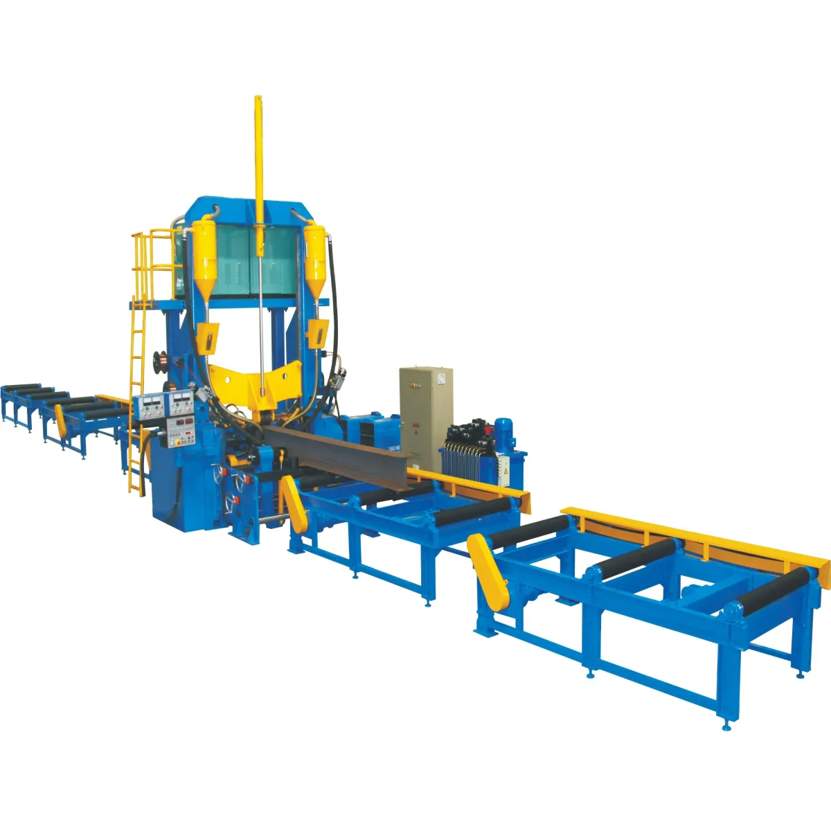 H beam assembling welding and straightening machine
