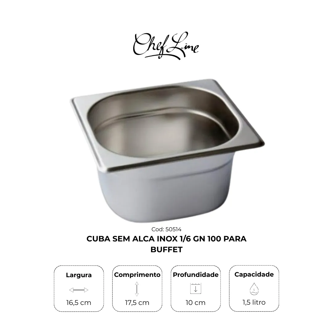 Cuba sem alça inox 1/6 GN 100