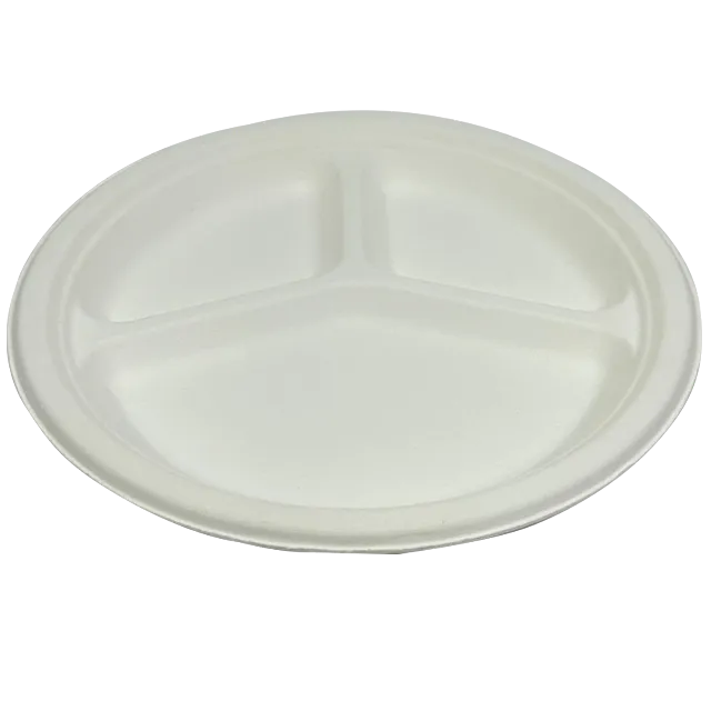 9 inch-3 Com Plate PFAS Free Biodegradable Meal Tray/XDJ-PPP-B9002