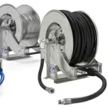 Enrolador de Mangueira em aço inoxidável com mangueira de grau alimentício