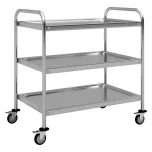 Carrinho em Aço Inox para Restaurante – 84,5 × 45 × 88,5 cm – 3 Prateleiras com Rodízios Giratórios