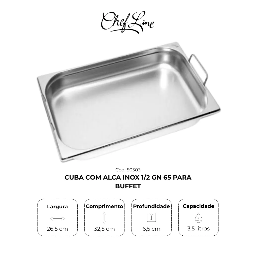 Cuba com alça inox 1/2 GN 65
