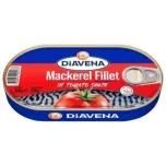 DIAVENA Mackerel fillets, and Mackerel cutlets, canned, 115g./160g./180g./425g.