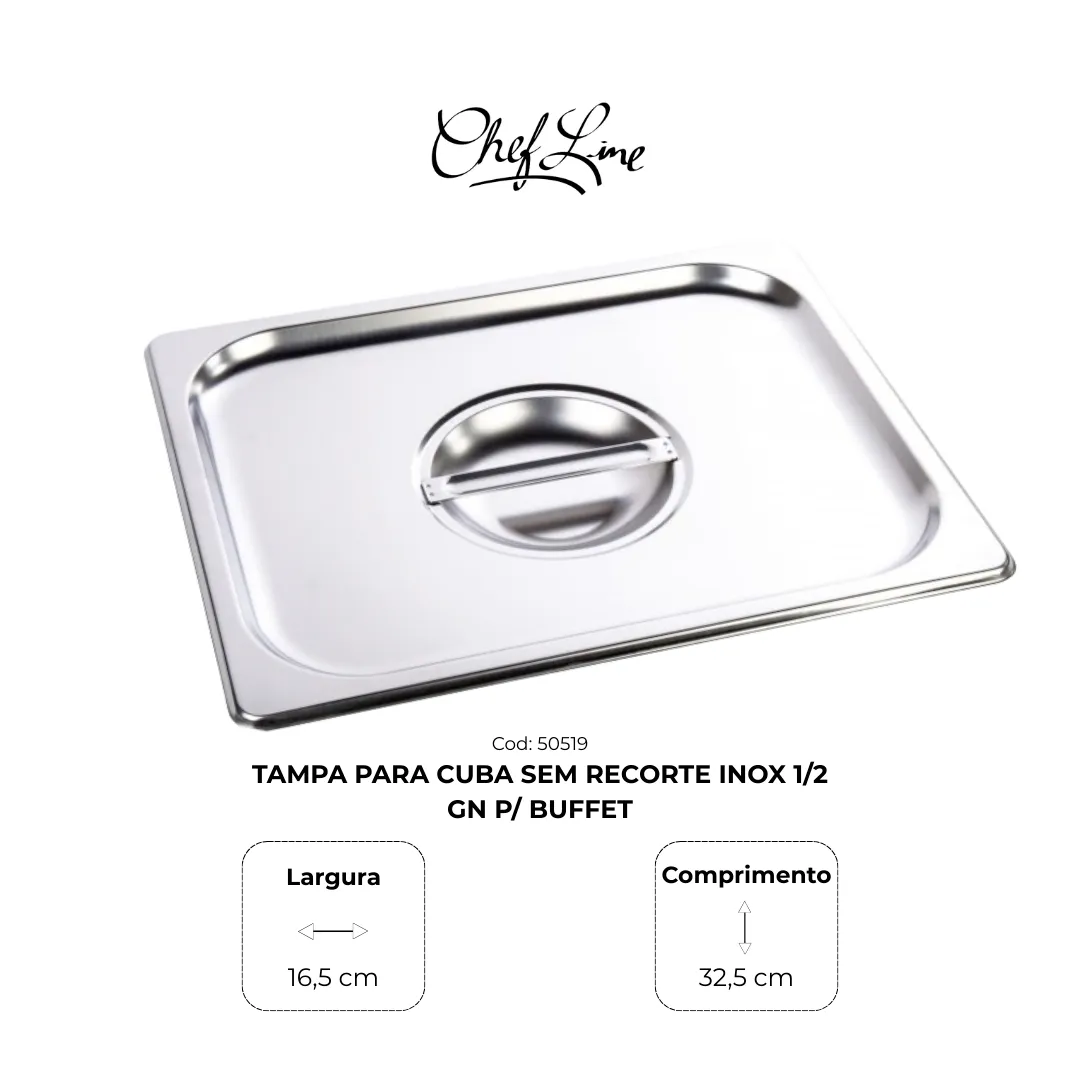 Tampa para cubas sem recorte inox 1/1 GN e 1/2 GN