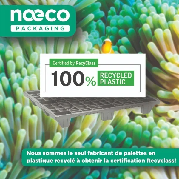 Première entreprise fabricante de palettes en plastique recyclé à obtenir la certification RecyClass pour ses produits.