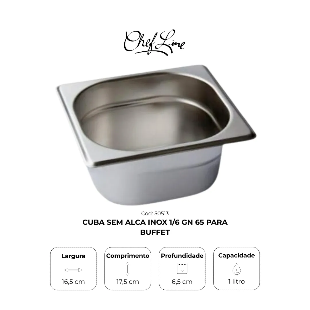 Cuba sem alça inox 1/6 GN 65