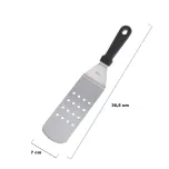 Espátula Perfurada Longa Curva Profissional em Aço Inox c/ Cabo em Polipropileno Preto 35,5 x 7cm WECK