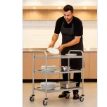 Carrinho em Aço Inox para Restaurante – 84,5 × 45 × 88,5 cm – 3 Prateleiras com Rodízios Giratórios