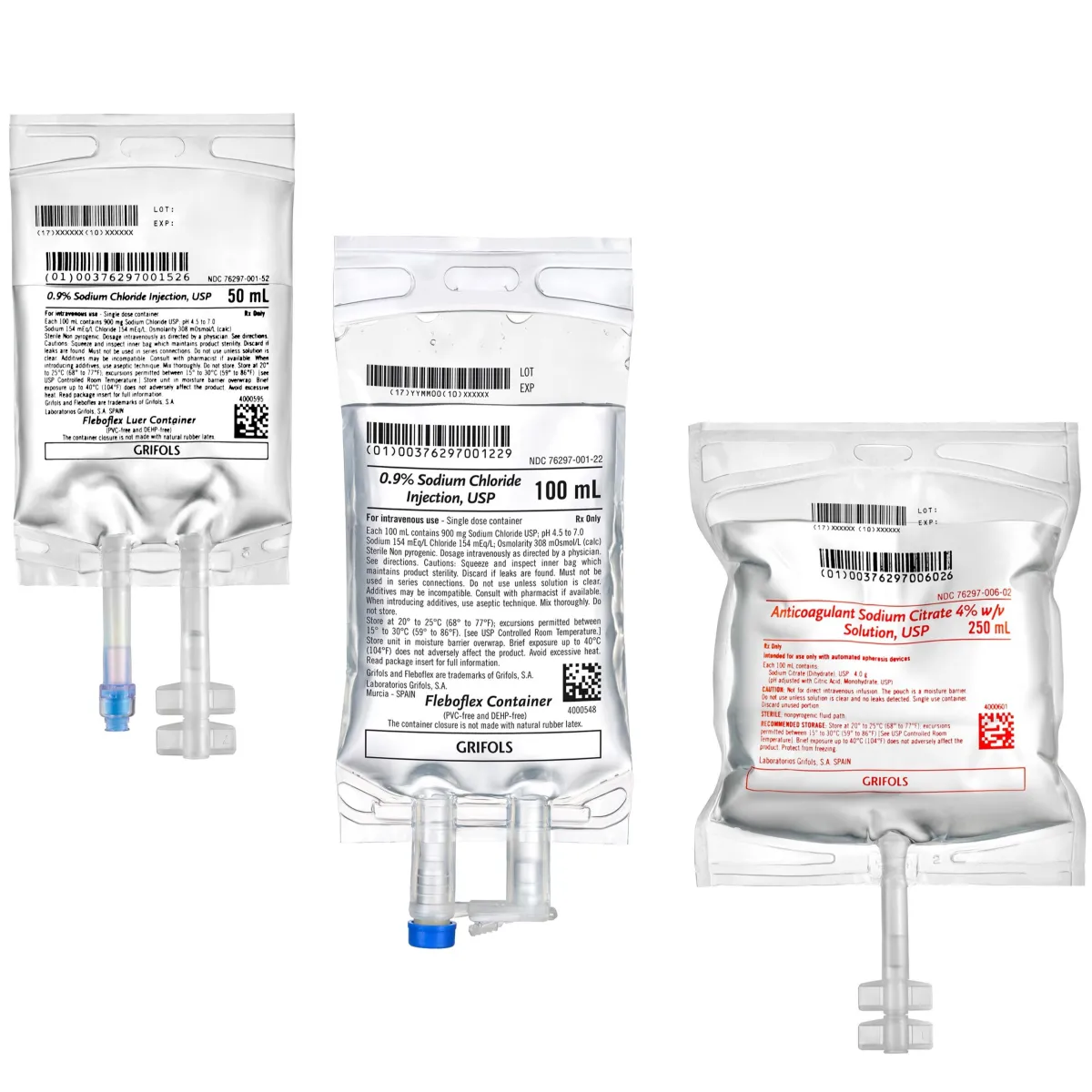Pre-mixed IV solutions: bags