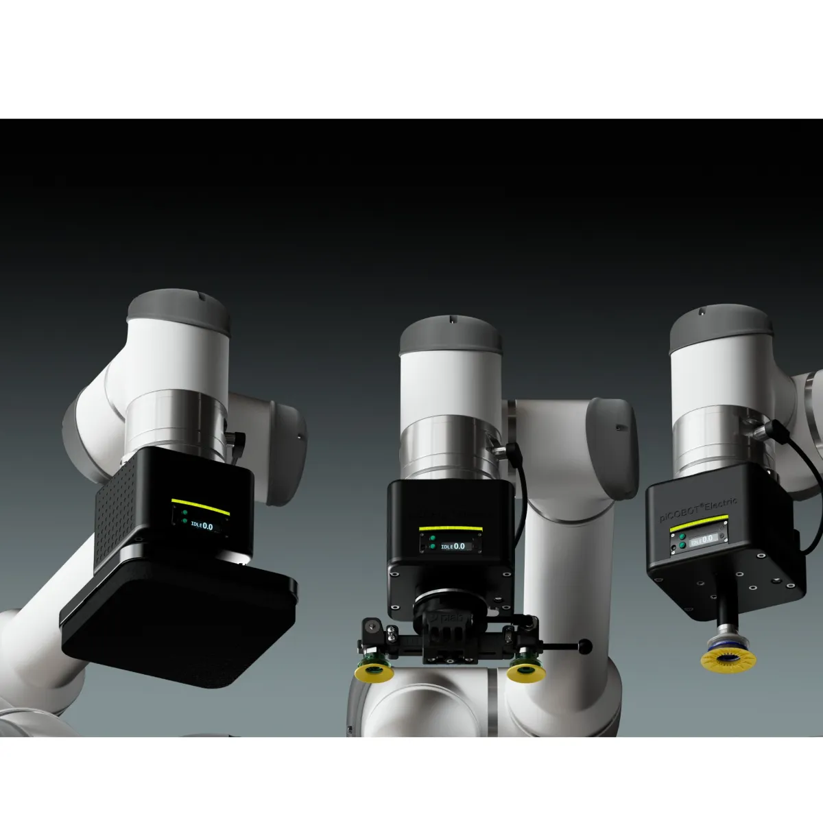 Garra piCOBOT® Electric é uma unidade de bomba a vácuo 100% elétrica para manipular caixas, sacos, Stand Up Pouch e todo tipo de embalagem.