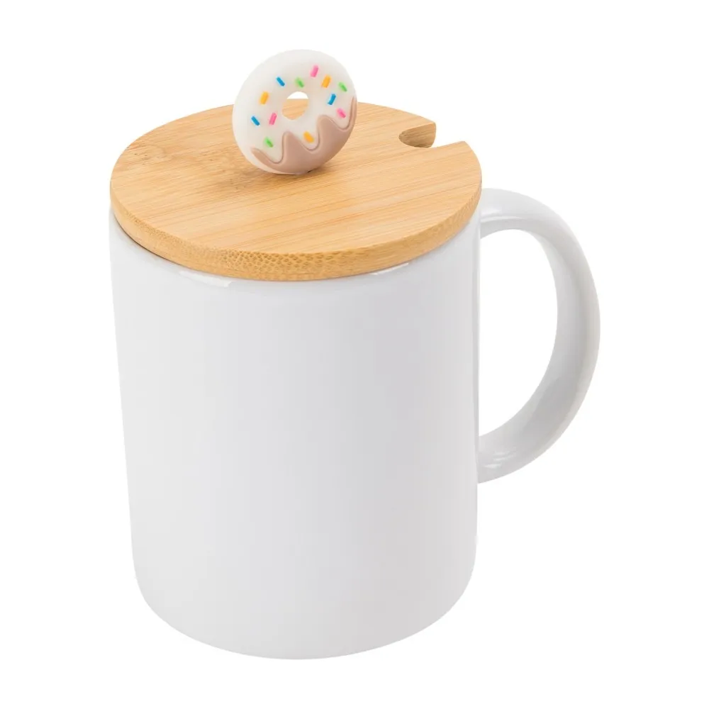 Tampa de Bambu Com Puxador donut Para Caneca