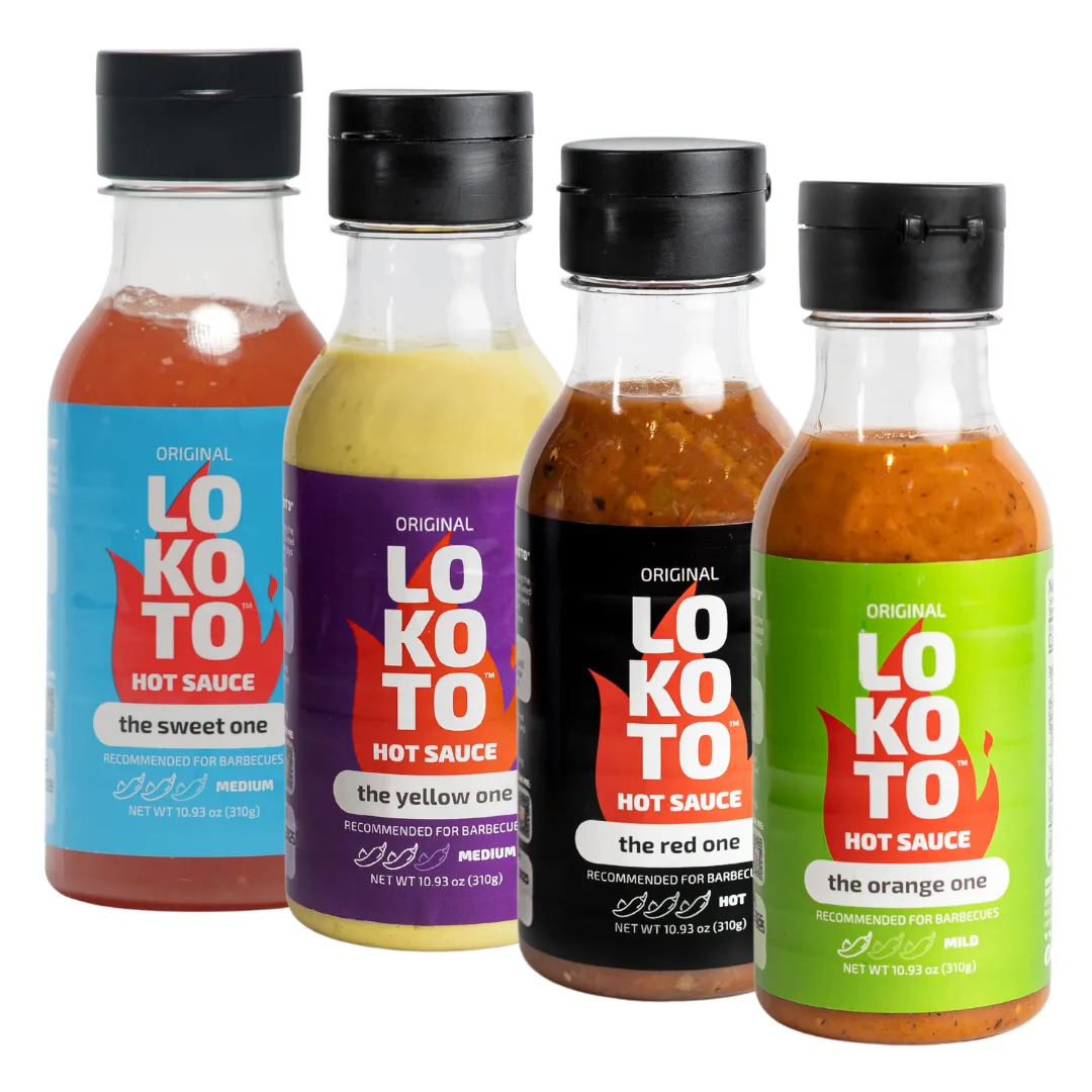 LOKOTO™ 4 Flavors Variety Pack – 4 Gourmet Hot Sauces – Mild, Medium, Hot and Sweet – Fruity, Smoky, Tangy & Bold Flavors for BBQs, Tacos, Tex-Mex, and More – Gluten-Free – Authentic Andean Chili, 10.93 oz. (310 g.) Bottle