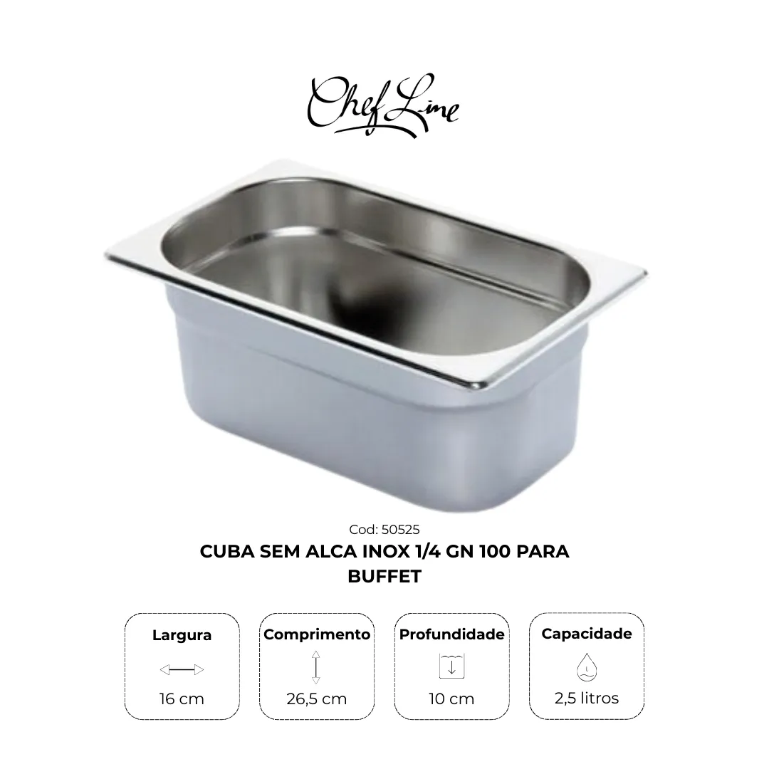 Cuba sem alça inox 1/4 GN 100