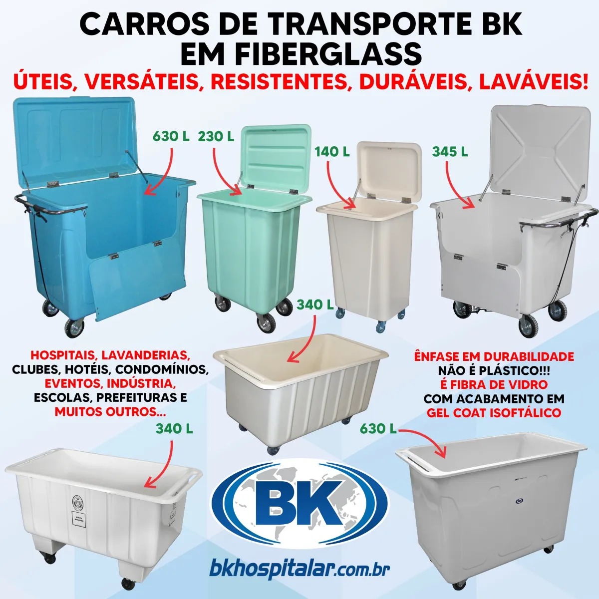 CARROS DE TRANSPORTE EM FIBERGLASS