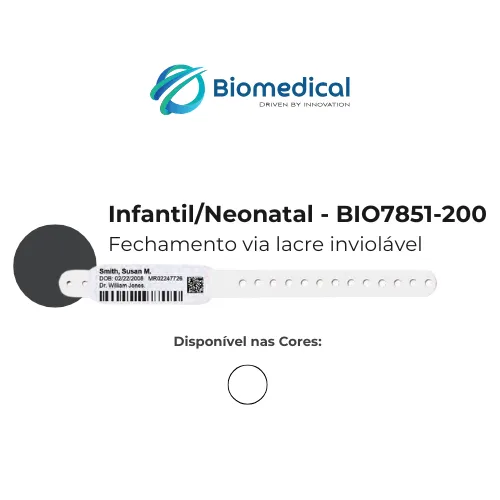 Pulseira de indetificação Código de Barras Infantil/Neonatal - Fechamento lacre