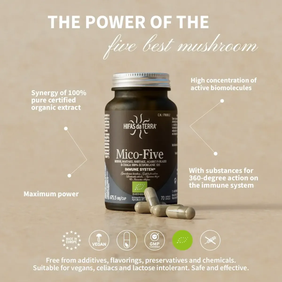 Mico Five (Chaga, Reishi, Maitake, Shiitake, Sun mushroom) Capsules