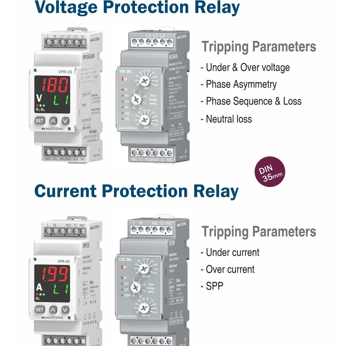 MULTISPAN - CURRENT PROTECTION, VOLTAGE PROTECTION,PHASE PROTECTION,LOGIC RELAY,WINDING TEMPERATURE RELAY